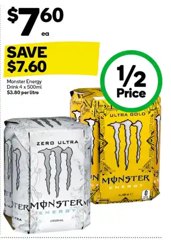 Woolworths Monster Energy Drink 4 x 500ml offer