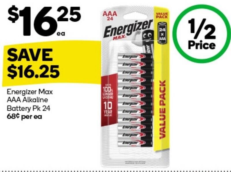 Energizer Max AAA Alkaline Battery Pk 24 offer at Woolworths