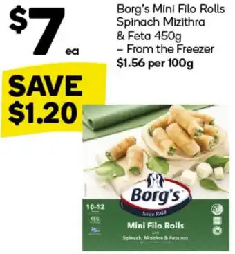 Woolworths Borg’s Mini Filo Rolls Spinach Mizithra & Feta 450g offer