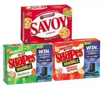 Coles Arnott's Shapes or Savoy Crackers 130g-225g offer