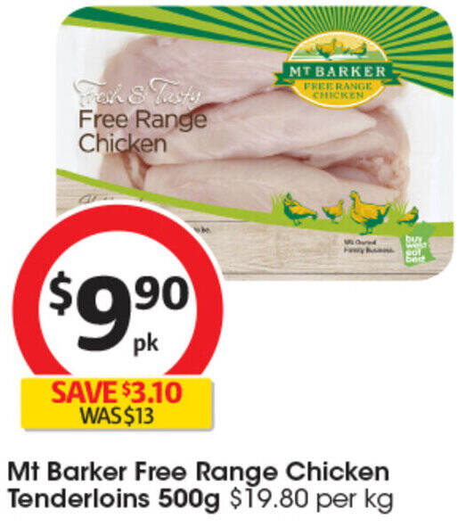 Mt Barker Free Range Chicken Tenderloins 500g offer at Coles