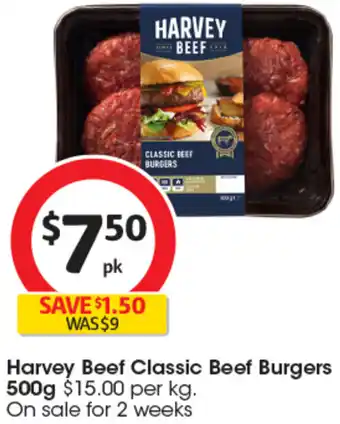 Coles Harvey Beef Classic Beef Burgers 500g offer