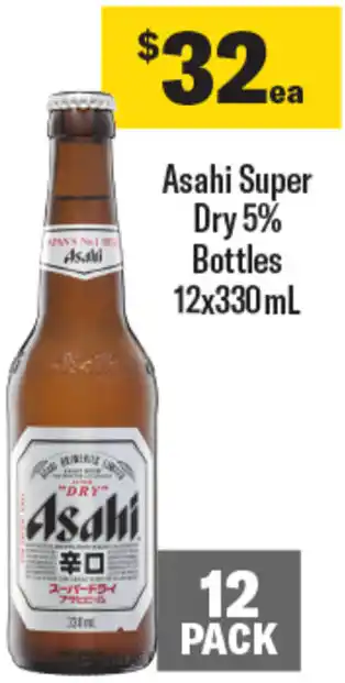 Coles Asahi Super Dry 5% Bottles 12x330mL offer