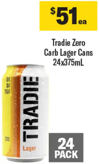 Coles Tradie Zero Carb Lager Cans 24x375mL offer