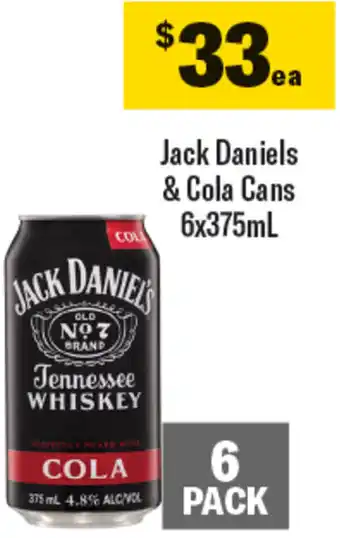 Coles Jack Daniels & Cola Cans 6x375mL offer