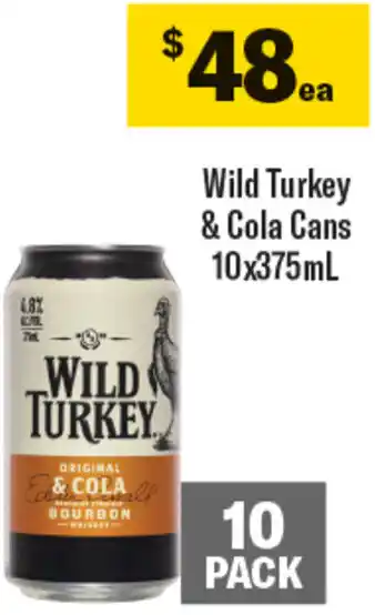 Coles Wild Turkey & Cola Cans 10x375mL offer