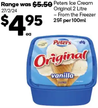 Woolworths Peters Ice Cream Original 2 Litre offer