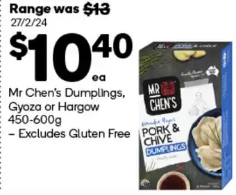 Mr Chen's Dumplings, Gyoza or Hargow 450-600g