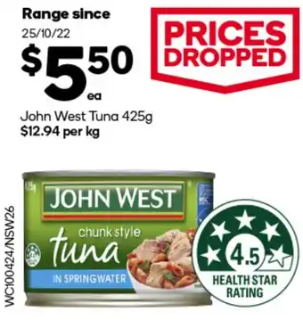 Woolworths John West Tuna 425g offer