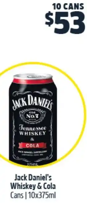 Woolworths Jack Daniel's Whiskey & Cola Cans | 10x375ml offer