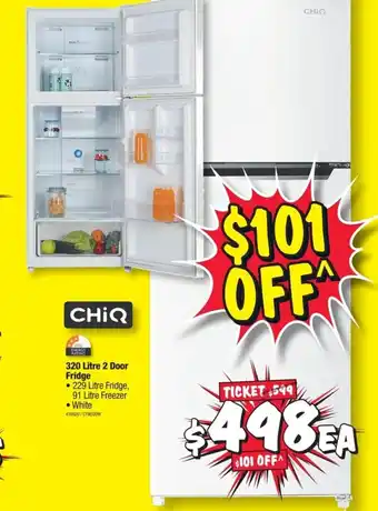 JB Hi-Fi ChiQ 320 Litre 2 Door Fridge offer
