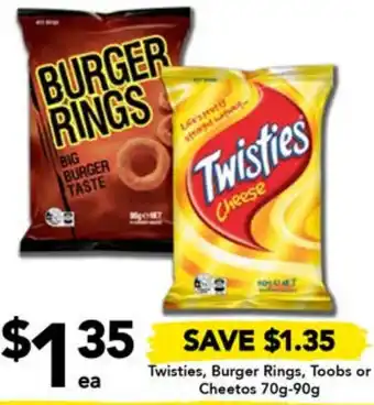 Drakes Twisties, Burger Rings, Toobs or Cheetos 70g-90g offer