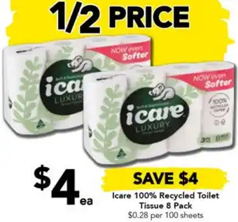Icare 100% Recycled Toilet Tissue 8 Pack