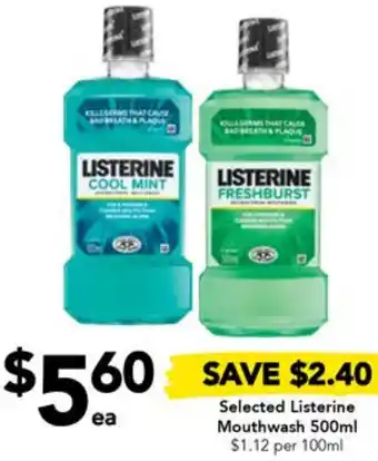 Drakes Selected Listerine Mouthwash 500ml offer