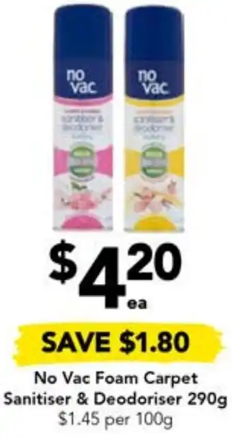 No Vac Foam Carpet Sanitiser & Deodoriser 290g