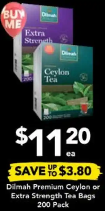 Dilmah Premium Ceylon or Extra Strength Tea Bags 200 Pack