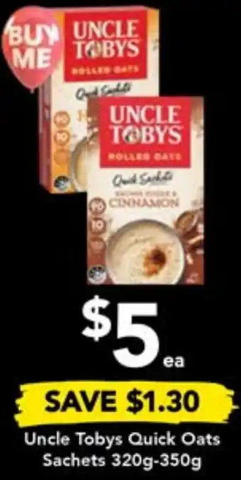 Drakes Uncle Tobys Quick Oats Sachets 320g-350g offer