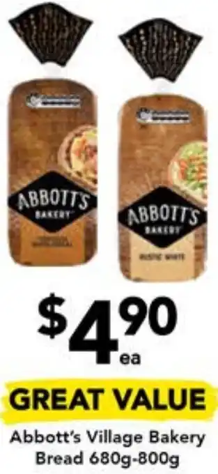 Abbott's Village Bakery Bread 680g-800g