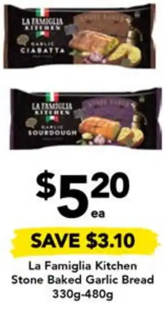 Drakes La Famiglia Kitchen Stone Baked Garlic Bread 330g-480g offer