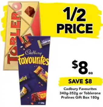 Drakes Cadbury Favourites 340g-352g or Toblerone Pralines Gift Box 180g offer