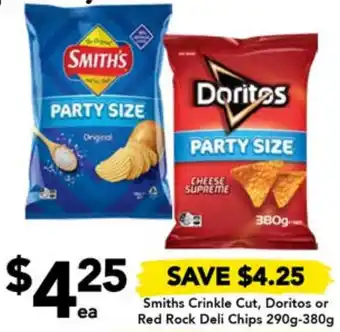 Drakes Smiths Crinkle Cut, Doritos or Red Rock Deli Chips 290g-380g offer