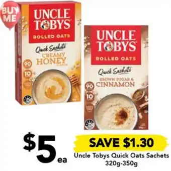 Drakes Uncle Tobys Quick Oats Sachets 320g-350g offer