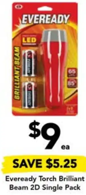 Drakes Eveready Torch Brilliant Beam 2D Single Pack offer