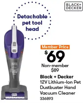 BIG W Black + Decker 12V Lithium-Ion Pet Dustbuster Hand Vacuum Cleaner offer