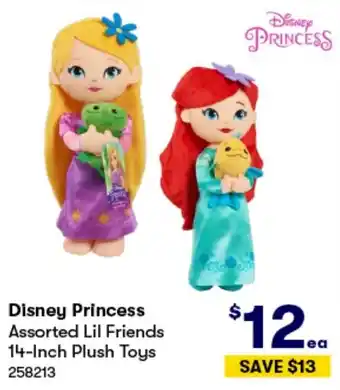 BIG W Disney Princess Assorted Lil Friends 14-Inch Plush Toys offer