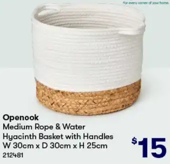 BIG W Openook Medium Rope & Water Hyacinth Basket with Handles W 30cm x D 30cm x H 25cm offer