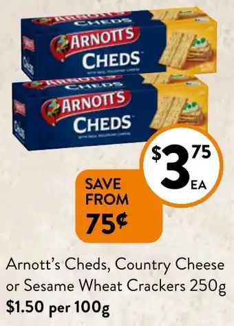 Foodworks Arnott's Cheds, Country Cheese or Sesame Wheat Crackers 250g offer