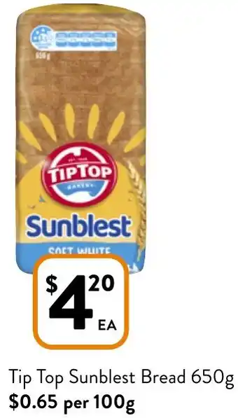 Foodworks Tip Top Sunblest Bread 650g offer