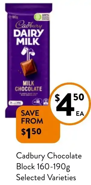 Foodworks Cadbury Chocolate Block 160-190g offer