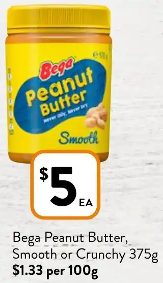Foodworks Bega Peanut Butter, Smooth or Crunchy 375g offer