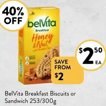 Foodworks BelVita Breakfast Biscuits or Sandwich 253/300g offer