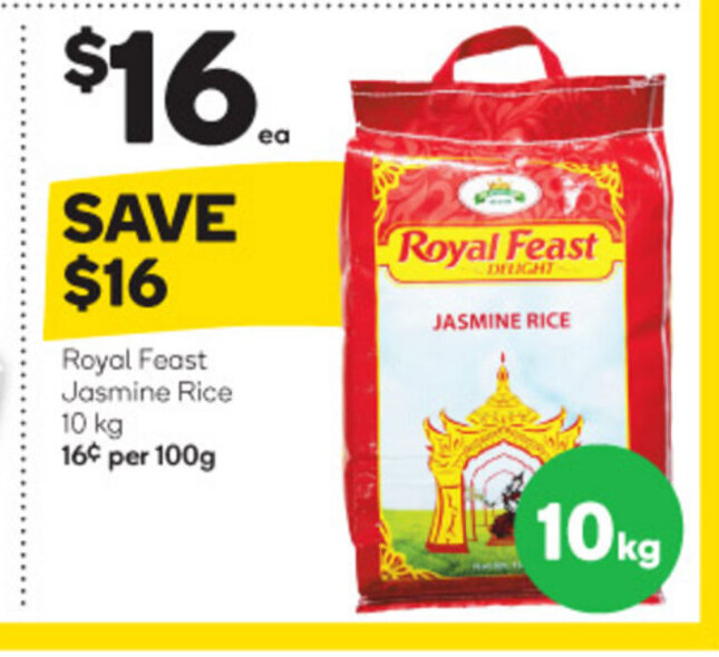 Royal Feast Jasmine Rice 10kg offer at Woolworths
