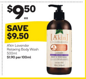 Woolworths A'Kin Lavender Relaxing Body Wash 500ml offer