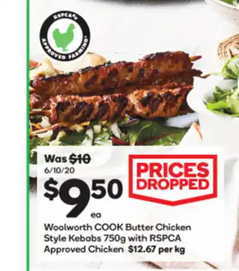 Woolworths Woolworth Cook Butter Chicken Style Kebabs 750g offer