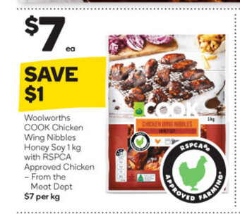 Woolworths Woolworths Cook Chicken Wing Nibbles Honey Soy 1kg with RSPCA Approved Chicken offer