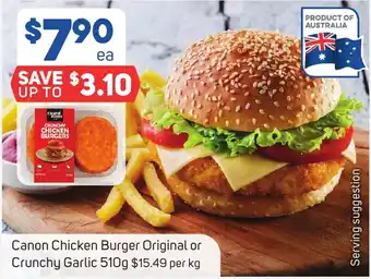 Foodland Canon Chicken Burger Original or Crunchy Garlic 510g offer