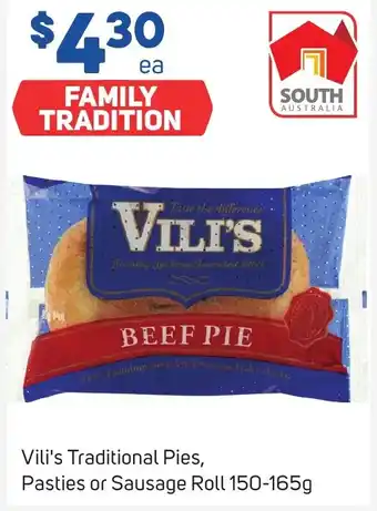 Foodland Vili's Traditional Pies, Pasties or Sausage Roll 150-165g offer