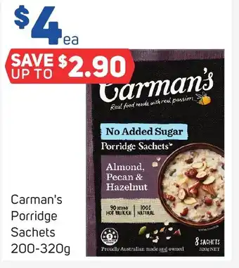 Foodland Carman's Porridge Sachets 200-320g offer