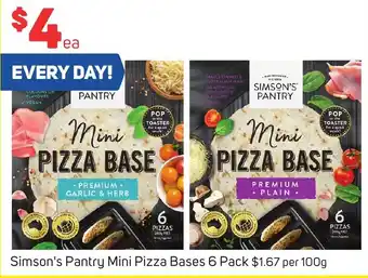 Foodland Simson's Pantry Mini Pizza Bases 6 Pack offer