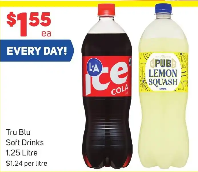 Tru Blu Soft Drinks 1.25 Litre offer at Foodland