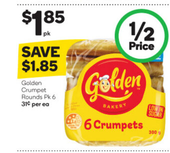 Woolworths Golden Crumpet Rounds Pk 6 offer