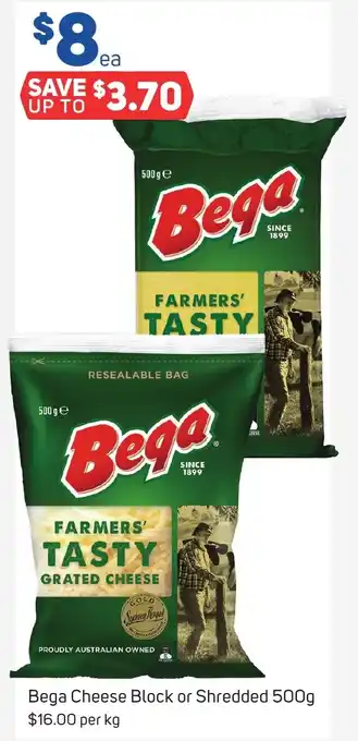 Foodland Bega Cheese Block or Shredded 500g offer