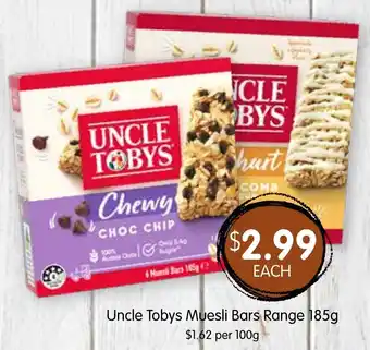 Spudshed Uncle Tobys Muesli Bars Range 185g offer