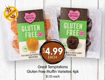 Spudshed Great Temptations Gluten Free Muffin Varieties 4pk offer