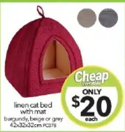 Cheap as Chips linen cat bed with mat offer