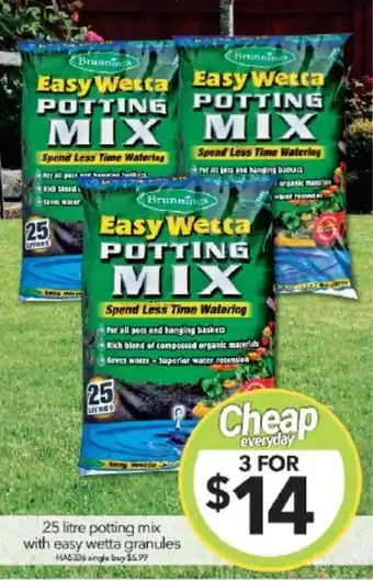 Cheap as Chips 25 litre potting mix with easy wetta granules offer